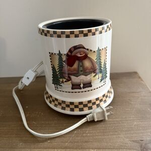 Crazy Mountain Large Electric Snowmen Jar Candle Warmer Ivory White Holiday
